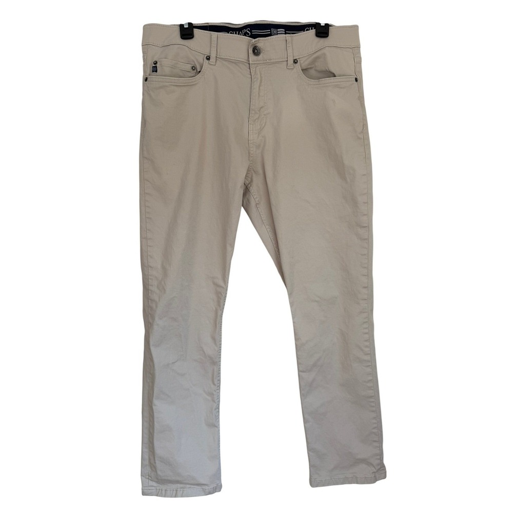 Chaps Mens Pants Twill Tan Straight Leg Five Pocket Khaki 34x28
